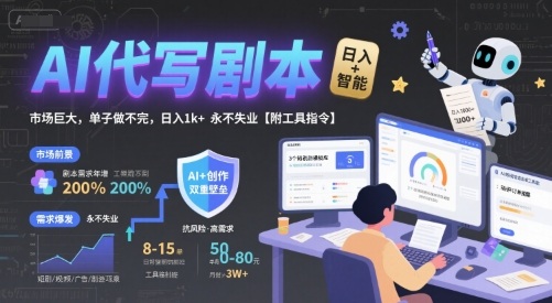 AI代写剧本，市场巨大，单子做不完，日入1k+ 永不失业【附工具指令】-理想项目库