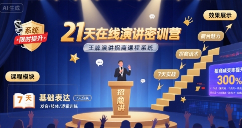 21天在线演讲密训营，王牌演讲招商课程系统-理想项目库