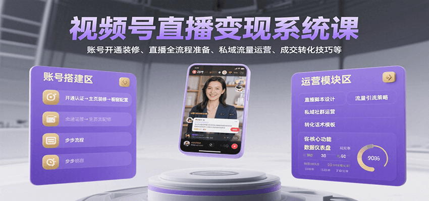 视频号直播变现系统课，账号开通装修、直播全流程准备、私域流量运营、成交转化技巧等-理想项目库