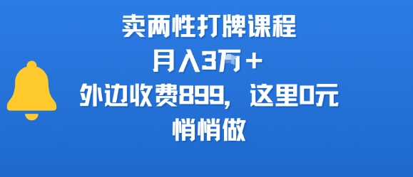 卖两性打牌课程，月入3W+外边收费899的课程，这里0元，悄悄做-理想项目库