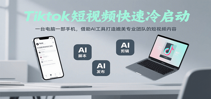 Tiktok短视频快速冷启动，一台电脑一部手机，借助AI工具打造媲美专业团队的短视频内容-理想项目库