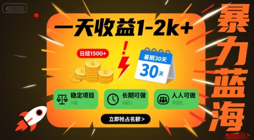 一天收益1-2k+ 稳定项目，暑期暴力蓝海项目，长期稳定，人人可做【揭秘】-理想项目库