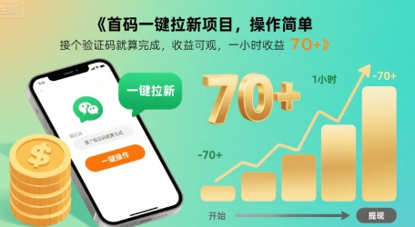 首码一键拉新项目，操作简单，接个验证码就算完成，收益可观， 一小时收益70+【揭秘】-理想项目库