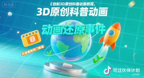 自制3D原创科普动画教程，动画还原事件，抖音最新热门赛道，可过伙伴计划-理想项目库