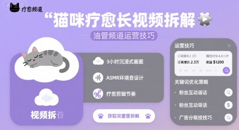 猫咪疗愈长视频拆解 &油管频道运营技巧-理想项目库