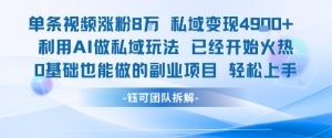 单条视频私域变现4.9k+利用AI做私域玩法 已经开始火热0基础也能做的副业项目轻松上手-理想项目库