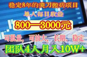 稳定8年的美刀搬砖项目，单人每日收益800—3000.团队4人月入10W+.可线下-理想项目库