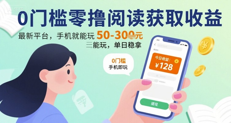 0门槛零撸阅读获取收益：最新平台，手机就能玩，单日稳拿 50-3张 【揭秘】-理想项目库