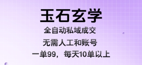 玉石玄学全自动私域成交，一单99每天十单以上，无需人工和矩阵账号，蓝海项目直接干【揭秘】-理想项目库