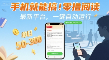 手机就能搞！零撸阅读挂G，最新平台，一键自动运行，随时随地挣，单日50-3张+【揭秘】-理想项目库