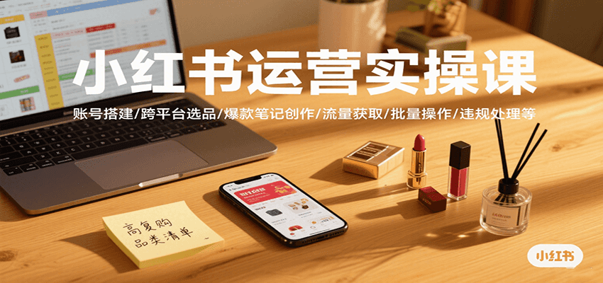 小红书运营实操课，账号搭建/跨平台选品/爆款笔记创作/流量获取/批量操作/违规处理等-理想项目库
