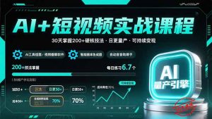 AI+短视频实战课程：30天掌握200+硬核技法，实现日更量产可持续变现-理想项目库
