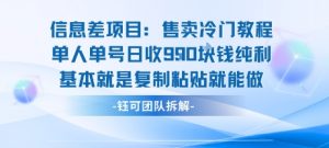 信息差项目：售卖冷门教程单人单号日收9张纯利基本就是复制粘贴就能做-理想项目库