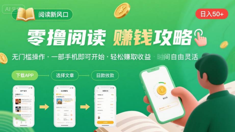 零撸阅读新风口，无门槛轻松挣，一部手机，日入 50-3张【揭秘】-理想项目库