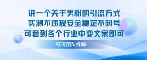 2025关于男粉的引流方式实测不违规安全稳定不封号可套到各个行业中变文案即可-理想项目库