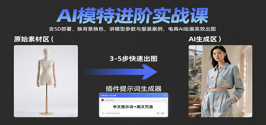 AI模特进阶实战课：含SD部署、换背景换色，讲模型参数与服装案例，电商AI绘画高效出图-理想项目库