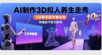 Ai制作3D拟人养生走秀，3分钟手把手教会你，快速起千粉万粉号-理想项目库