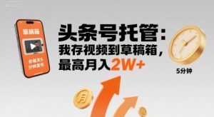 【头条号托管 】我存视频到草稿箱,你每天5分钟发布,最高月入2W+【揭秘】-理想项目库