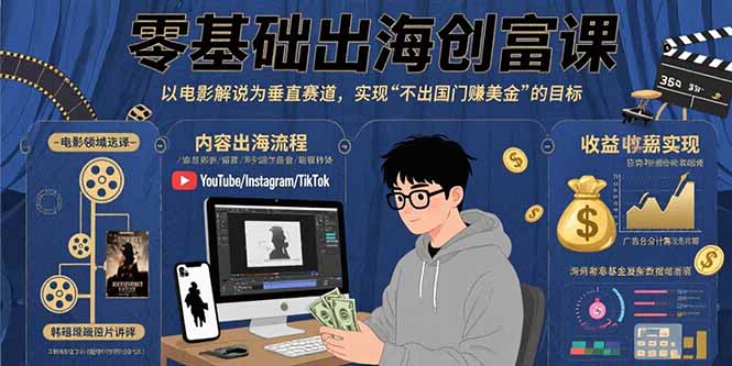 零基础出海创富课：以电影解说为垂直赛道，实现不出国门赚美金的目标-理想项目库