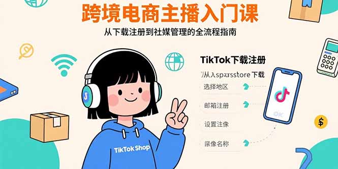 跨境电商主播入门课，TikTok下载注册，支付工具配置，社媒账号管理全流程-理想项目库