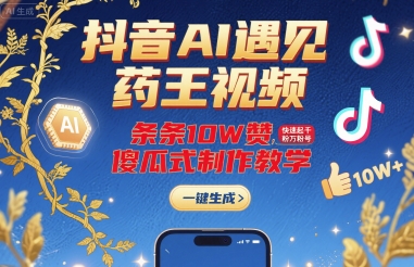 抖音AI遇见药王视频，条条10W赞，快速起千粉万粉号，傻瓜式制作教学-理想项目库