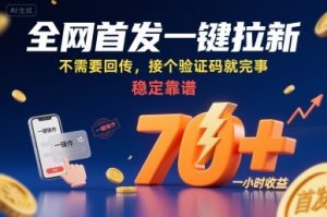 全网首发一键拉新项目，不需要回传，接个验证码就完事，稳定靠谱，一小时收益70+【揭秘】-理想项目库