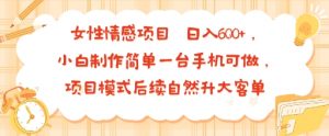 女性情感项目 小白制作简单一台手机可做 项目模式后续自然升大客单 日入6张-理想项目库