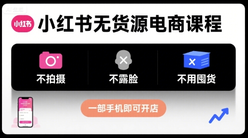 小红书无货源电商课程，不拍摄不露脸不用囤货，一部手机即可开店-理想项目库