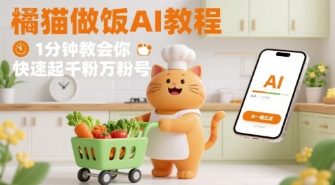 有趣的橘猫买菜做饭视频，用AI一键搞定，1分钟教会你，快速起千粉万粉号-理想项目库