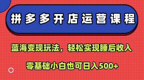拼多多开店运营课程：蓝海变现玩法，轻松实现睡后收入，零基础小白也可日入5张-理想项目库