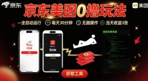 京东美团平台最新0撸玩法，全自动挂G，每天30分钟，无脑操作，当天收益3张【揭秘】-理想项目库