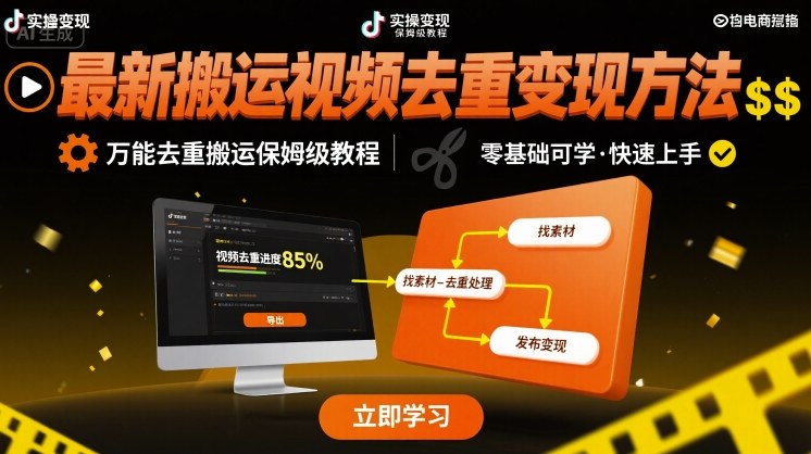 最新搬运视频去重变现方法，万能去重搬运保姆级教程-理想项目库