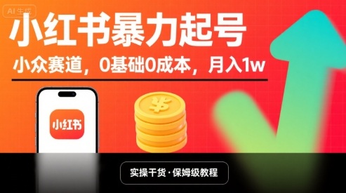 小红书暴力起号，小众赛道，0基础0成本，月入1w-理想项目库