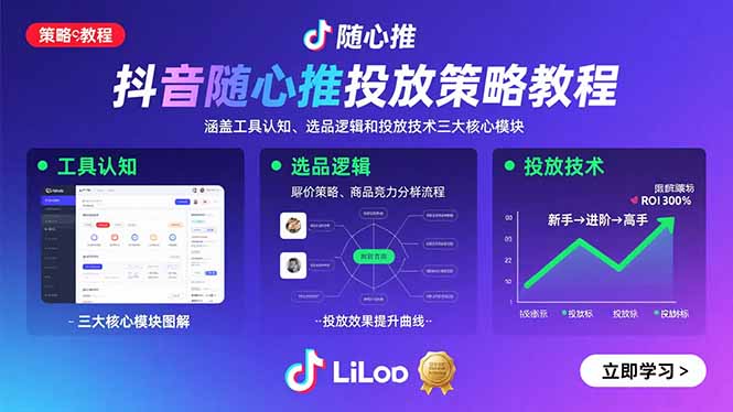 抖音随心推投放策略教程：涵盖工具认知、选品逻辑和投放技术三大核心模块-理想项目库