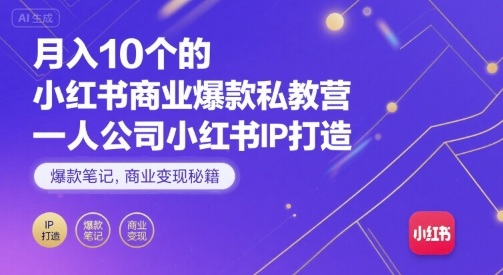 月入10个的小红书商业爆款私教营，一人公司小红书IP打造，爆款笔记，商业变现秘籍-理想项目库