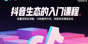 抖音生态的入门课程：流量变现全攻略，16种盈利方式，标签体系精准定位-理想项目库