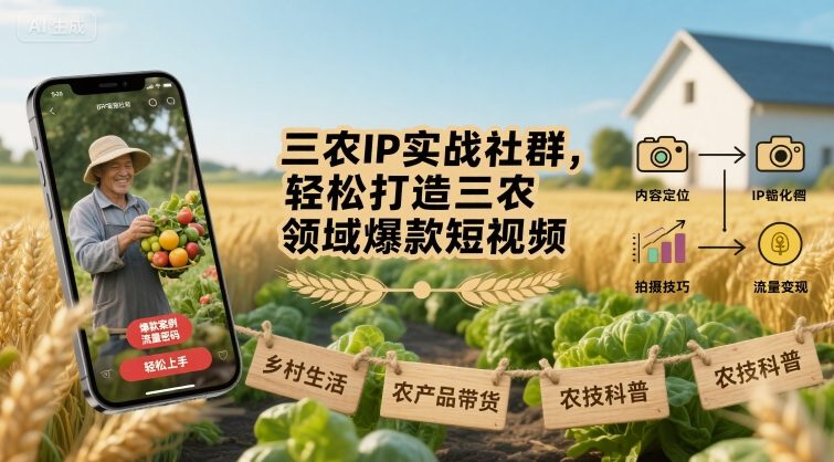 三农IP实战社群，轻松打造三农领域爆款短视频-理想项目库