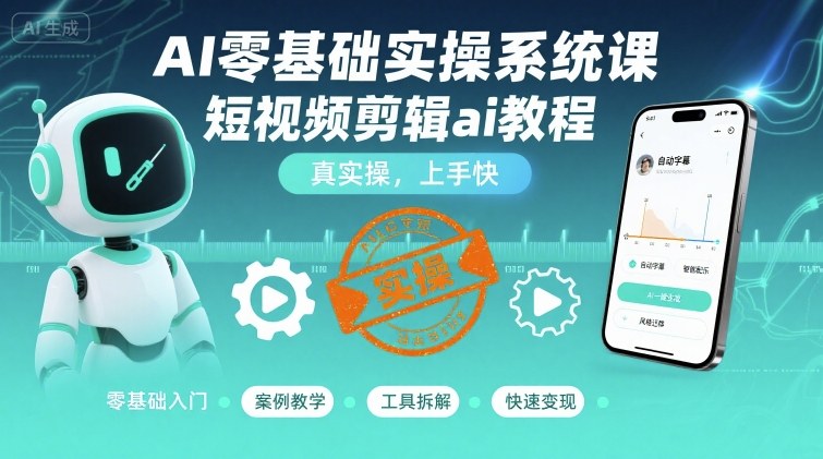 AI零基础实操系统课，短视频剪辑ai教程，真实操，上手快-理想项目库