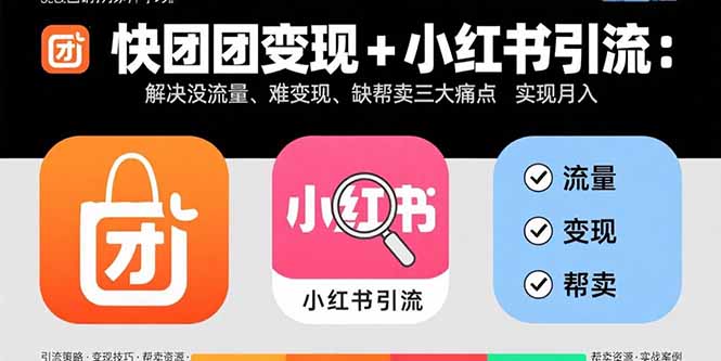快团团变现+小红书引流：解决没流量、难变现、缺帮卖三大痛点 实现月入3w+-理想项目库