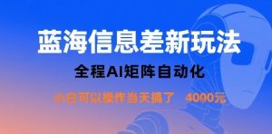 蓝海信息差新玩法，全程AI矩阵自动化小白可以操作当天搞了1k+-理想项目库