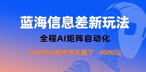 蓝海信息差新玩法，全程AI矩阵自动化小白可以操作当天搞了1k+-理想项目库