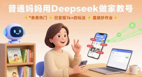 普通妈妈用Deepseek做家教号，条条热门，日变现1k+的玩法，直接抄作业-理想项目库