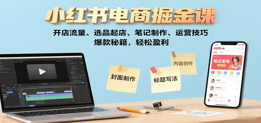 小红书电商掘金课：开店流量、选品起店、笔记制作、运营技巧，爆款秘籍，轻松盈利-理想项目库