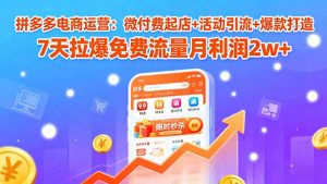拼多多电商运营：微付费起店+活动引流+爆款打造 7天拉爆免费流量月利润2w+-理想项目库