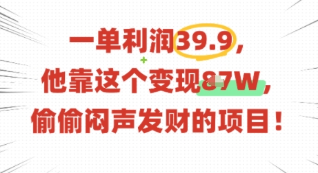 一单利润39.9，有人靠这个变现几十个，偷偷闷声发财的项目-理想项目库