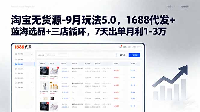 淘宝无货源-9月玩法5.0，1688代发+蓝海选品+三店循环，7天出单月利1-3万-理想项目库
