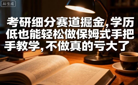 考研细分赛道掘金，日入1k+，学历低也能轻松做保姆式手把手教学，不做真的亏大了【揭秘】-理想项目库