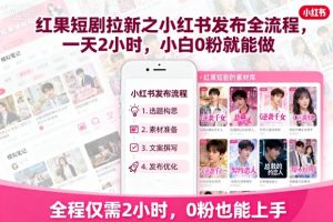 红果短剧拉新之小红书发布全流程，一天2小时，小白0粉就能做-理想项目库