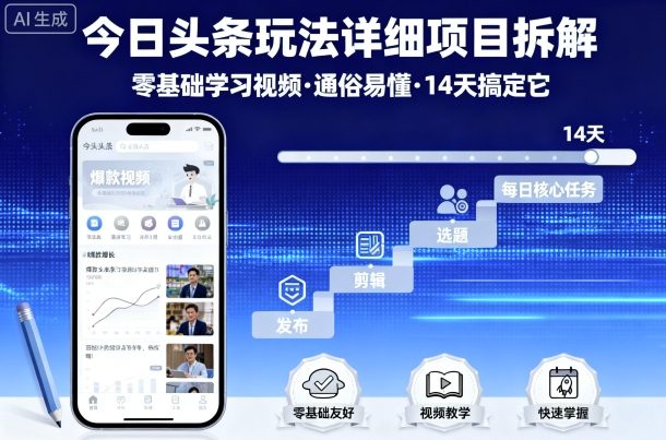 今日头条玩法详细项目拆解，零基础学习视频 通俗易懂 14天搞定它-理想项目库