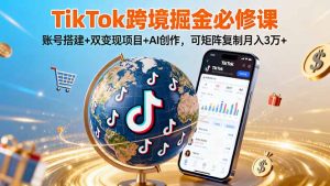 TikTo跨境掘金必修课，账号搭建+双变现项目+AI创作，可矩阵复制月入3万+-理想项目库
